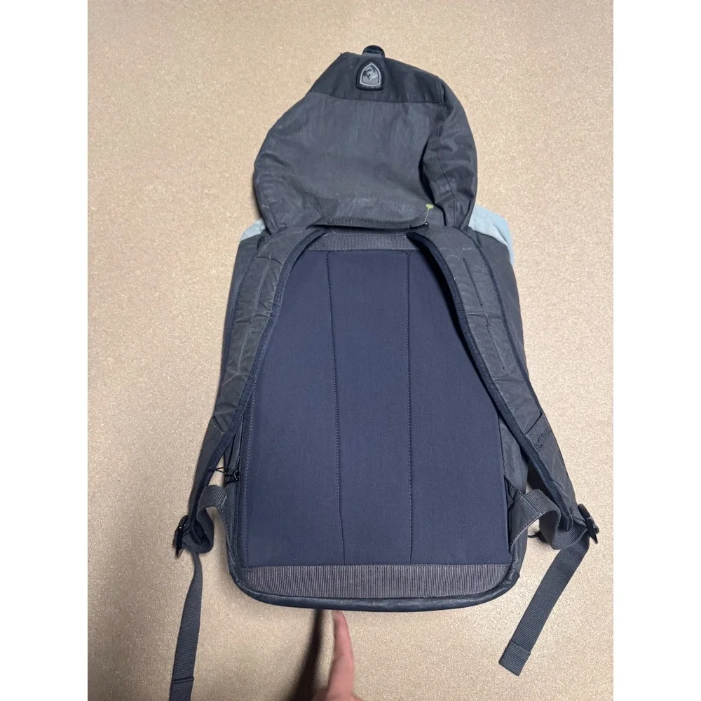KHUL Black Backpack Born in‎ the Mountains Logo Drawstring Top Flap Closure $200